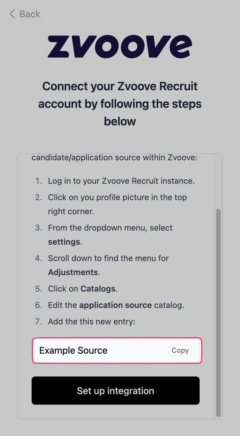 Add the source specified in your connection window.