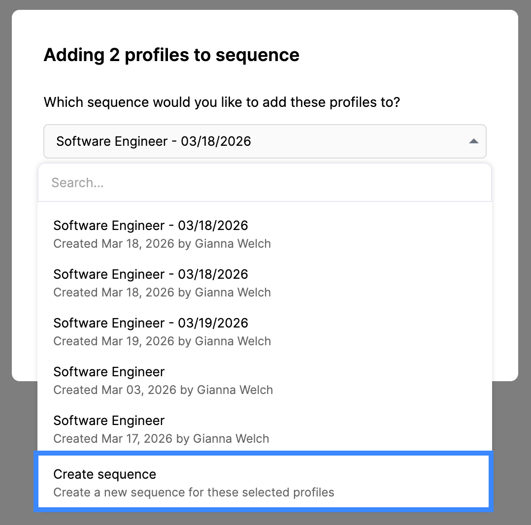 Add to Sequence dropdown on the project shortlist