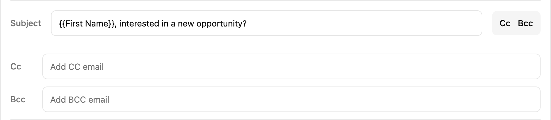 Subject line field with CC and BCC options