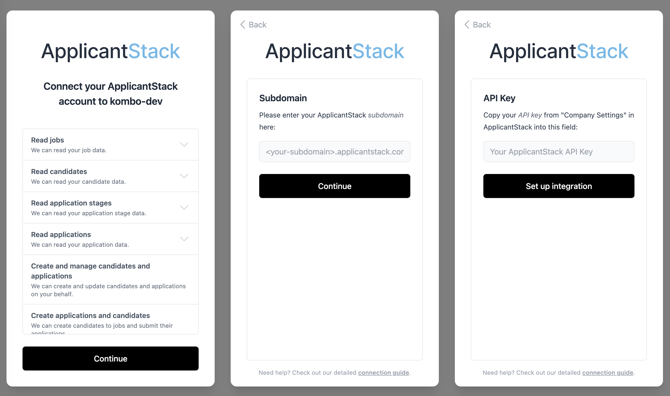 Connection flow for linking your ApplicantStack account