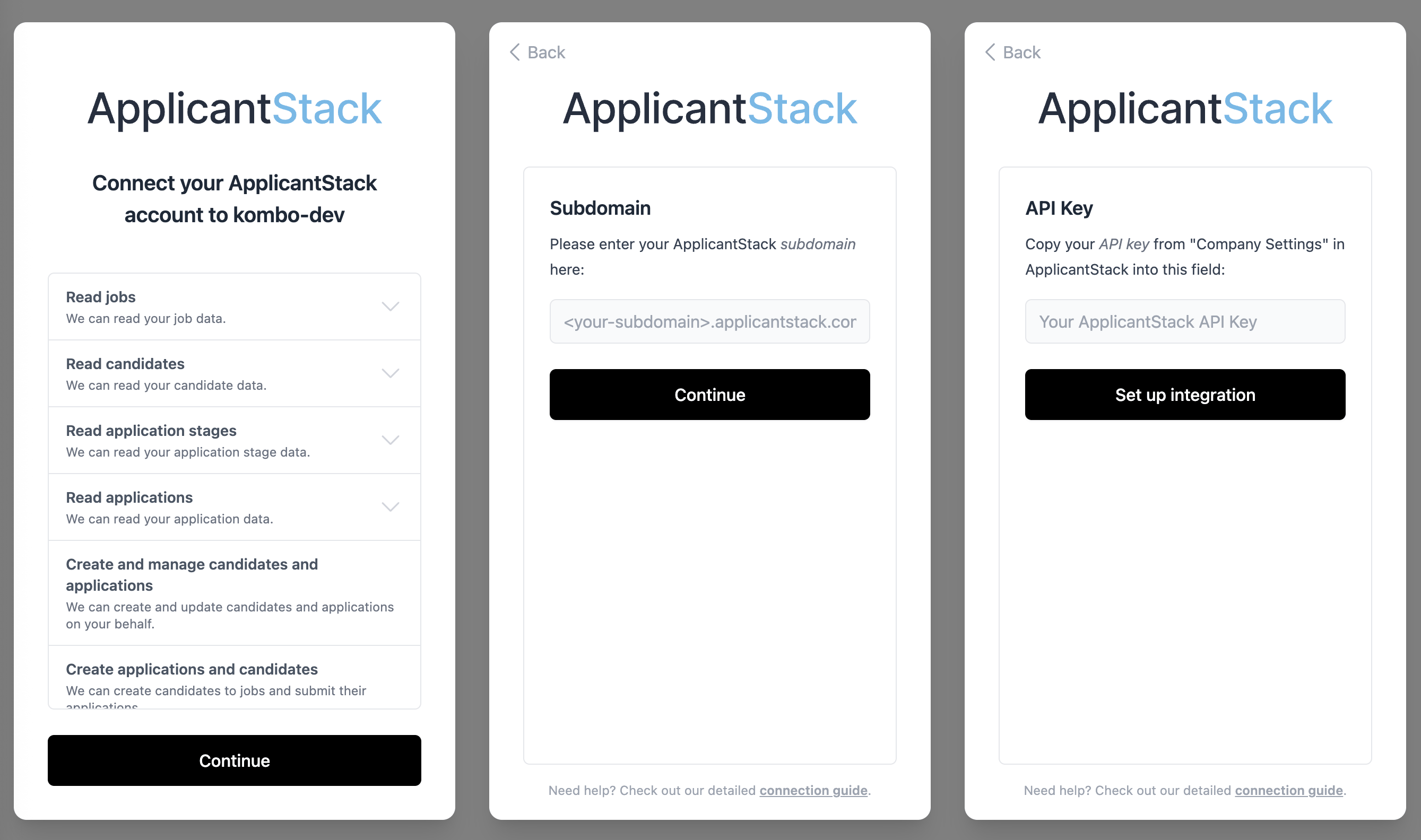 Connection flow for linking your ApplicantStack account
