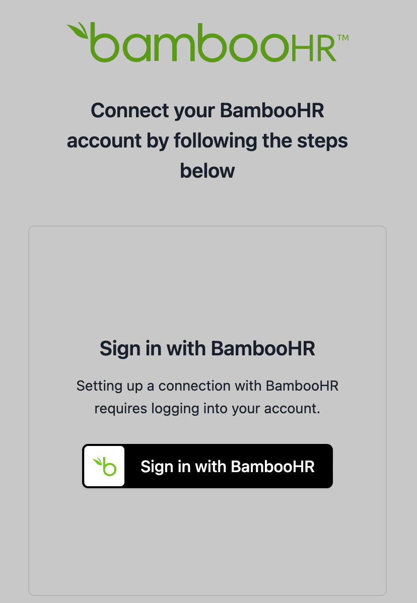 Sign in with BambooHR button in the connection pop-up