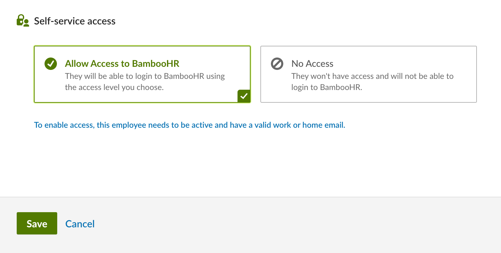 Allow Access to BambooHR option