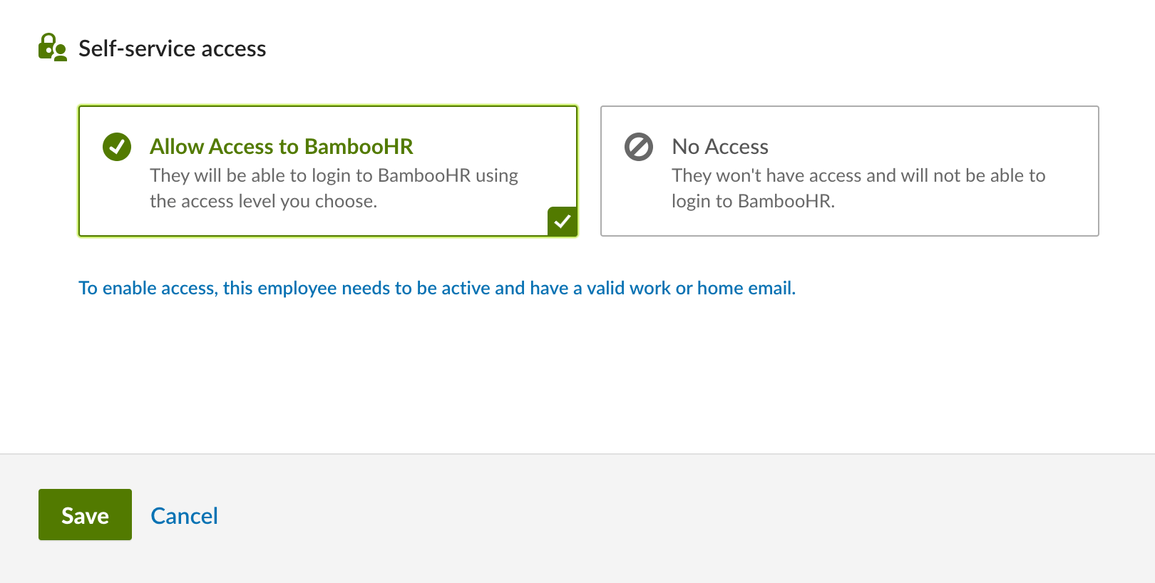 Allow Access to BambooHR option