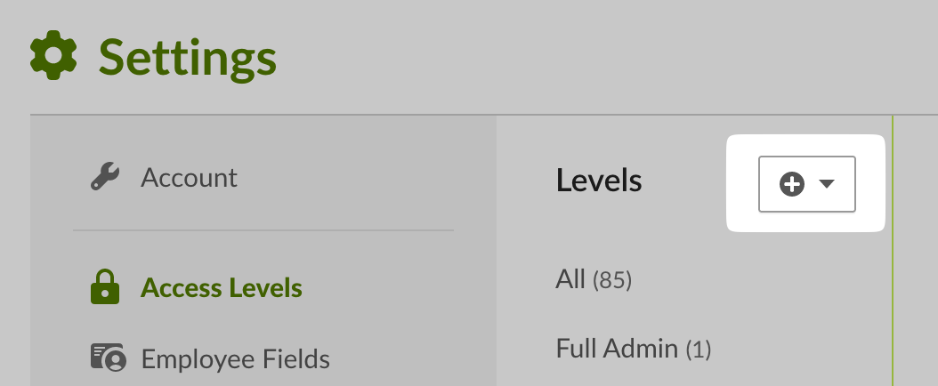 Plus button to create a new access level