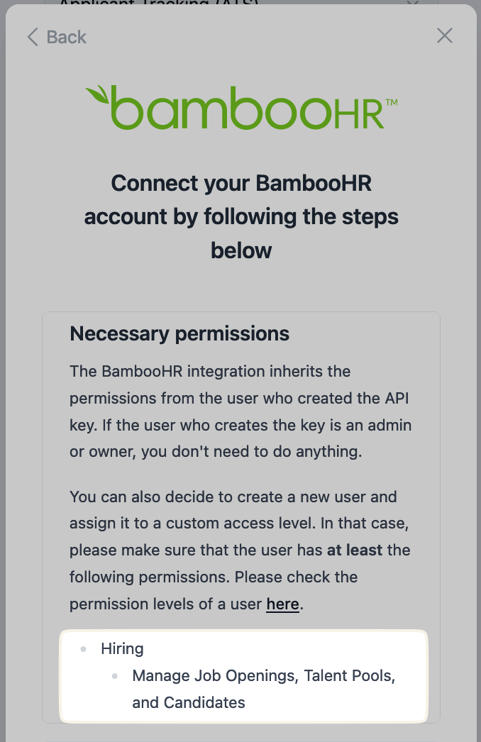 Permissions requested in the connection pop-up