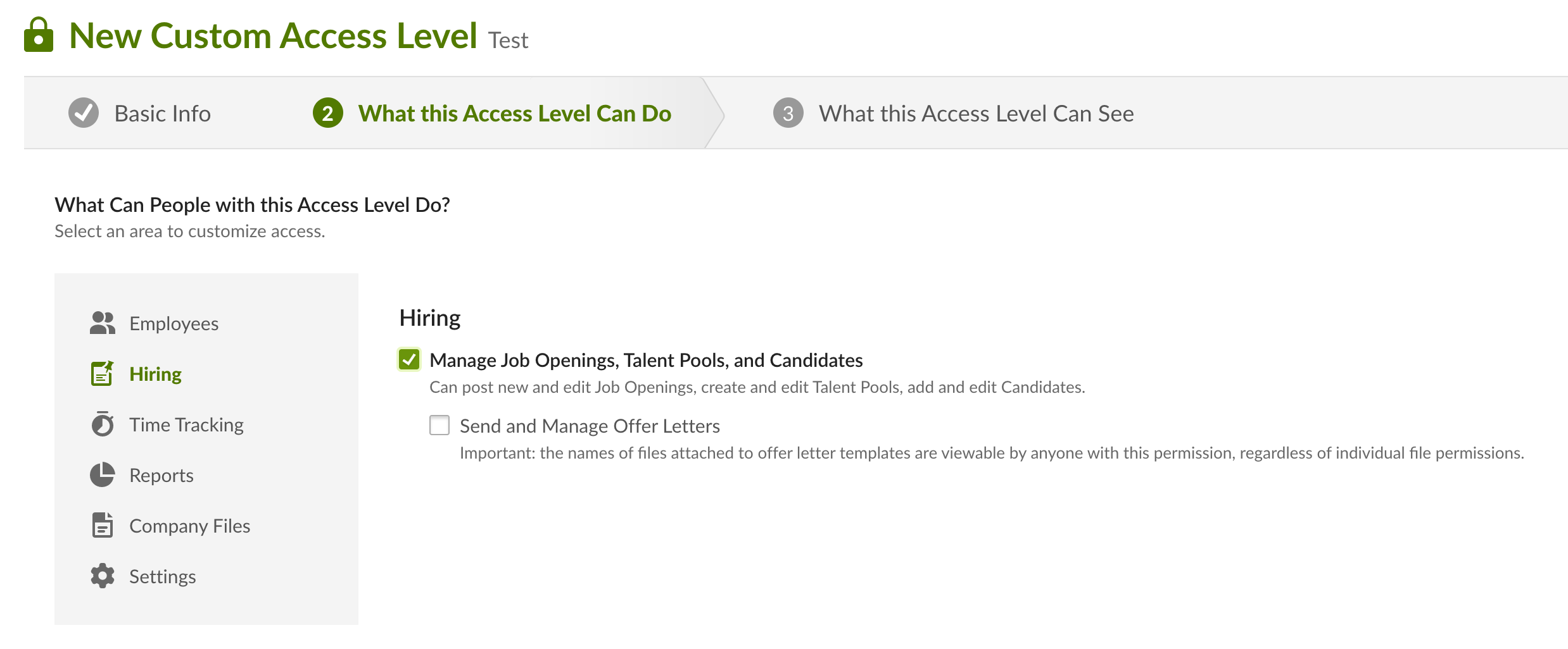 Selecting permissions in BambooHR