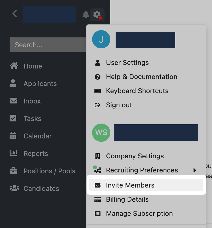 Cog icon in the top left corner of Breezy HR