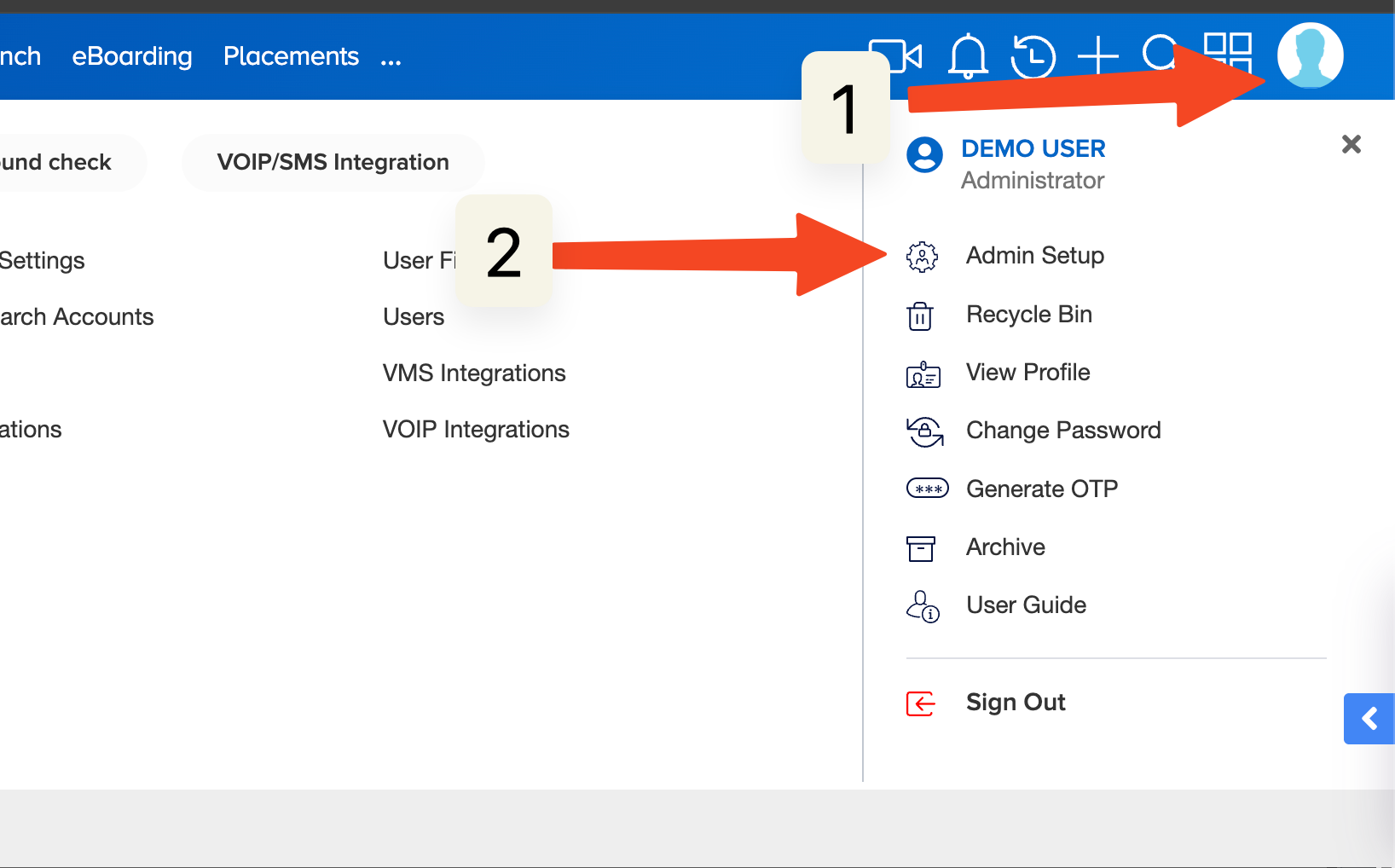 Admin Setup in the Ceipal profile menu
