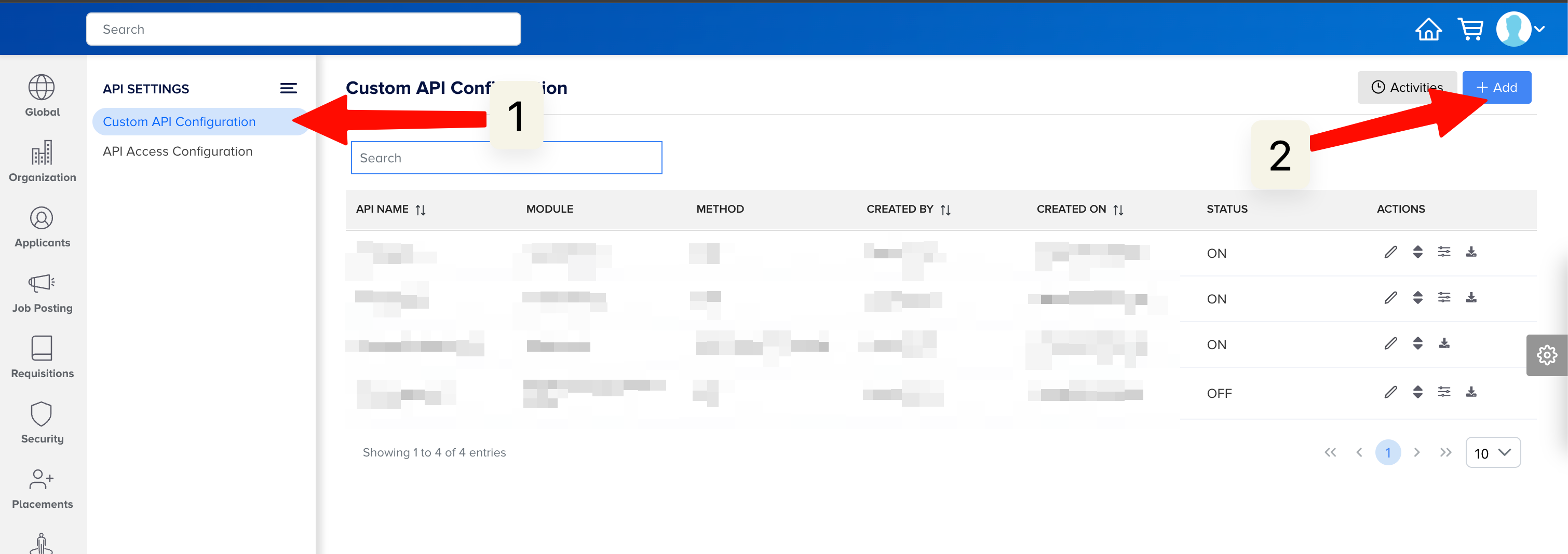 Custom API Configuration with the Add button
