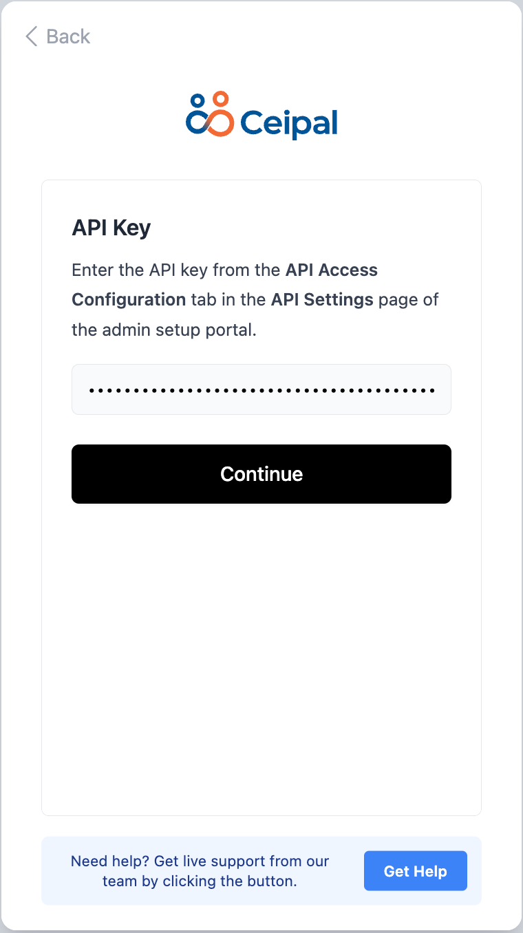 Entering the Ceipal API key