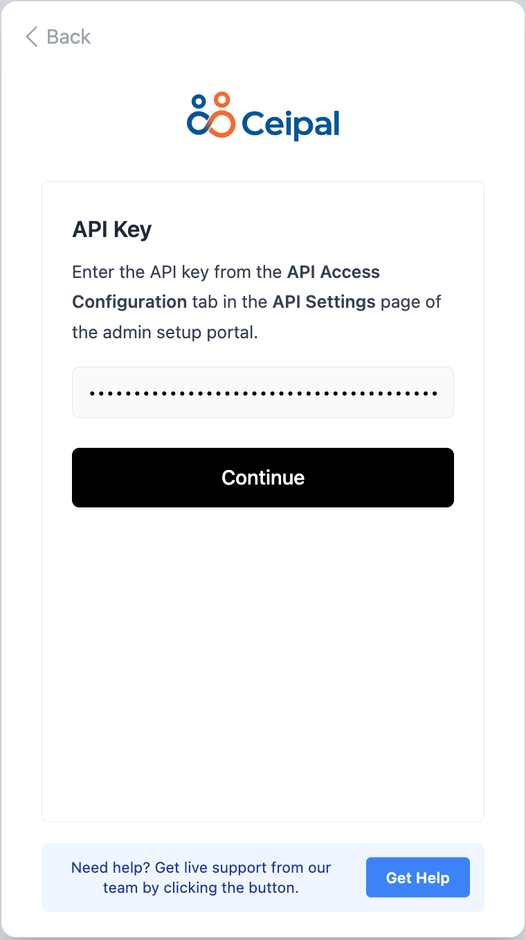 Entering the Ceipal API key