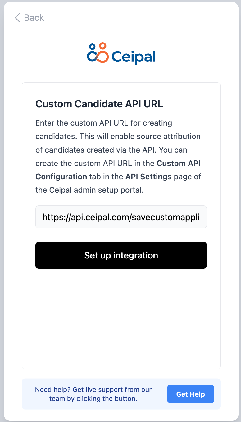 Entering the custom API URL