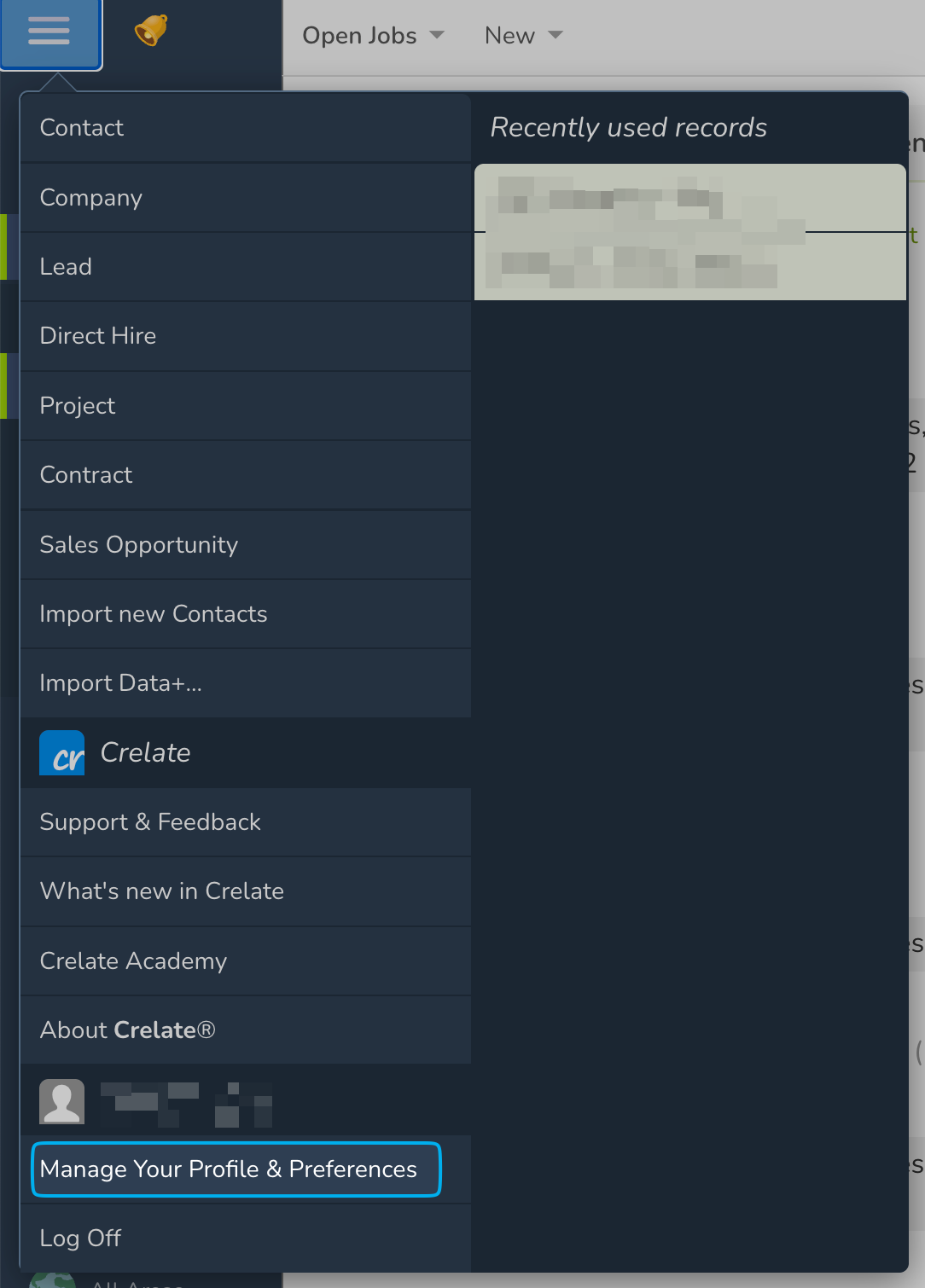 Manage Your Profile & Preferences in the dropdown
