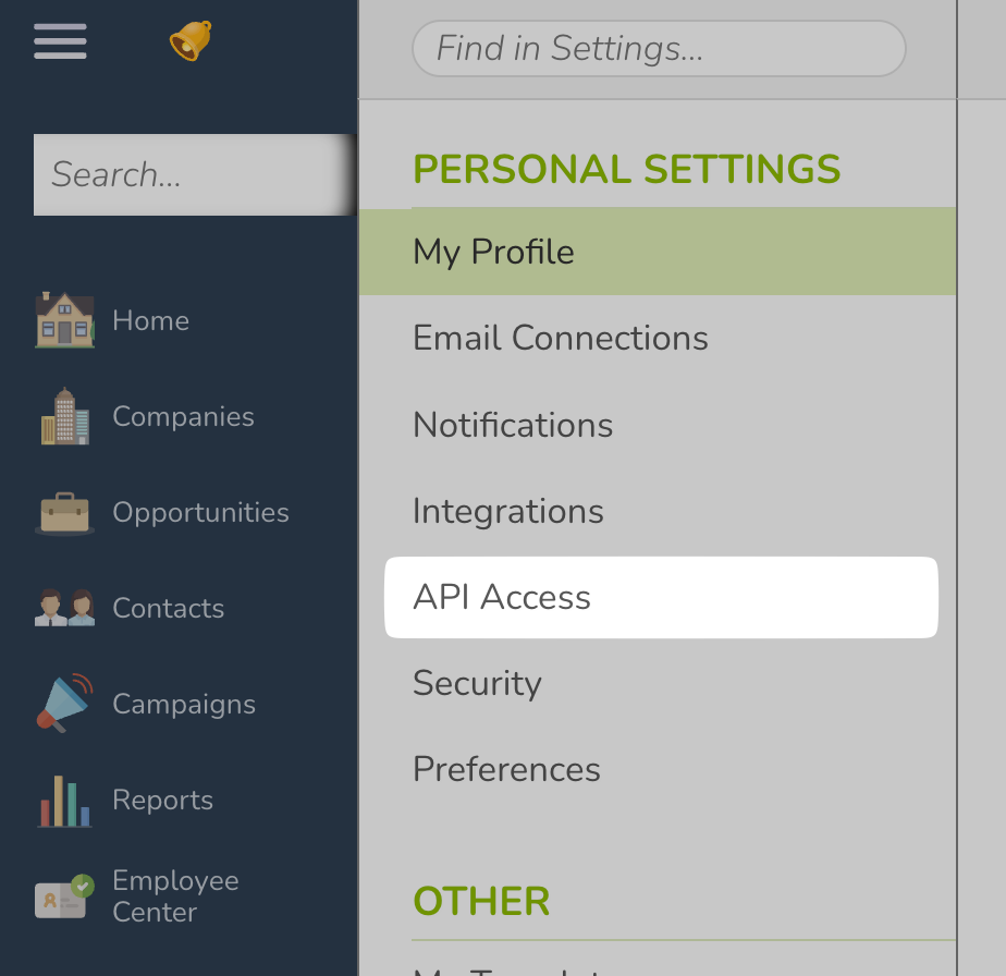 API Access under personal settings