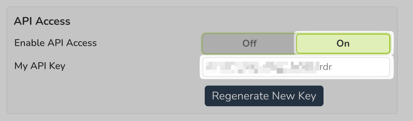 Enable API Access toggle and API key
