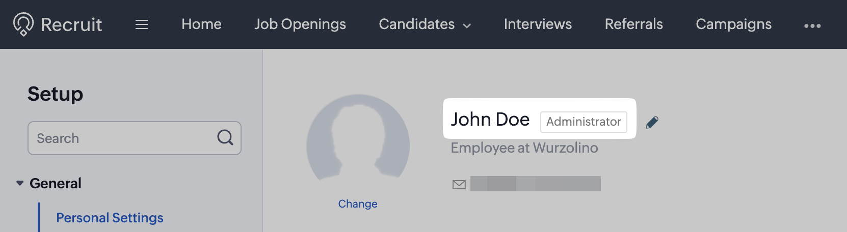Administrator profile shown next to the user name