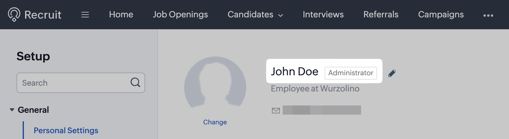 Administrator profile shown next to the user name
