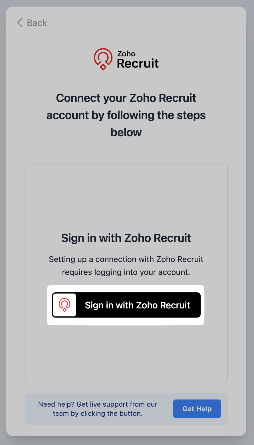 Sign in with Zoho Recruit button