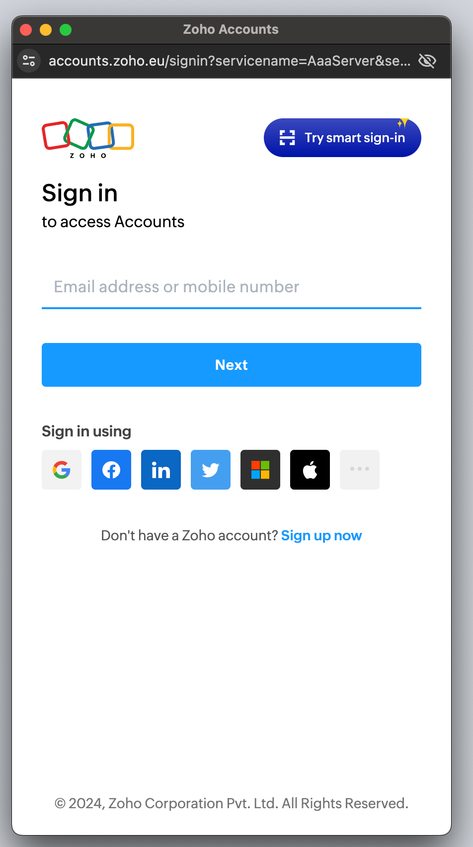 Zoho Recruit sign-in window