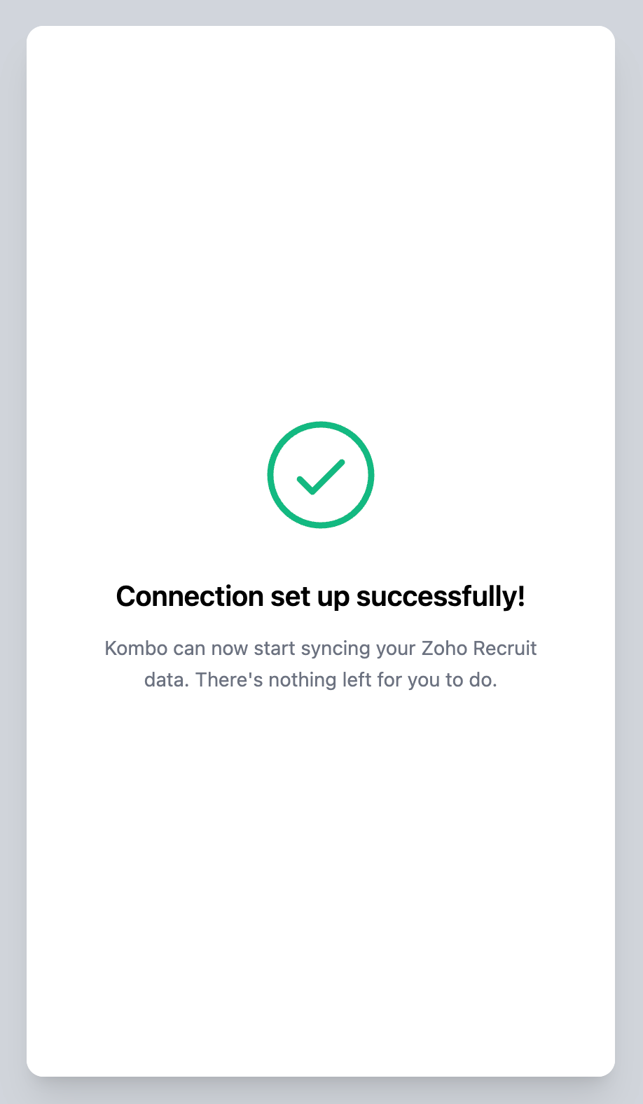 Successful Zoho Recruit connection confirmation