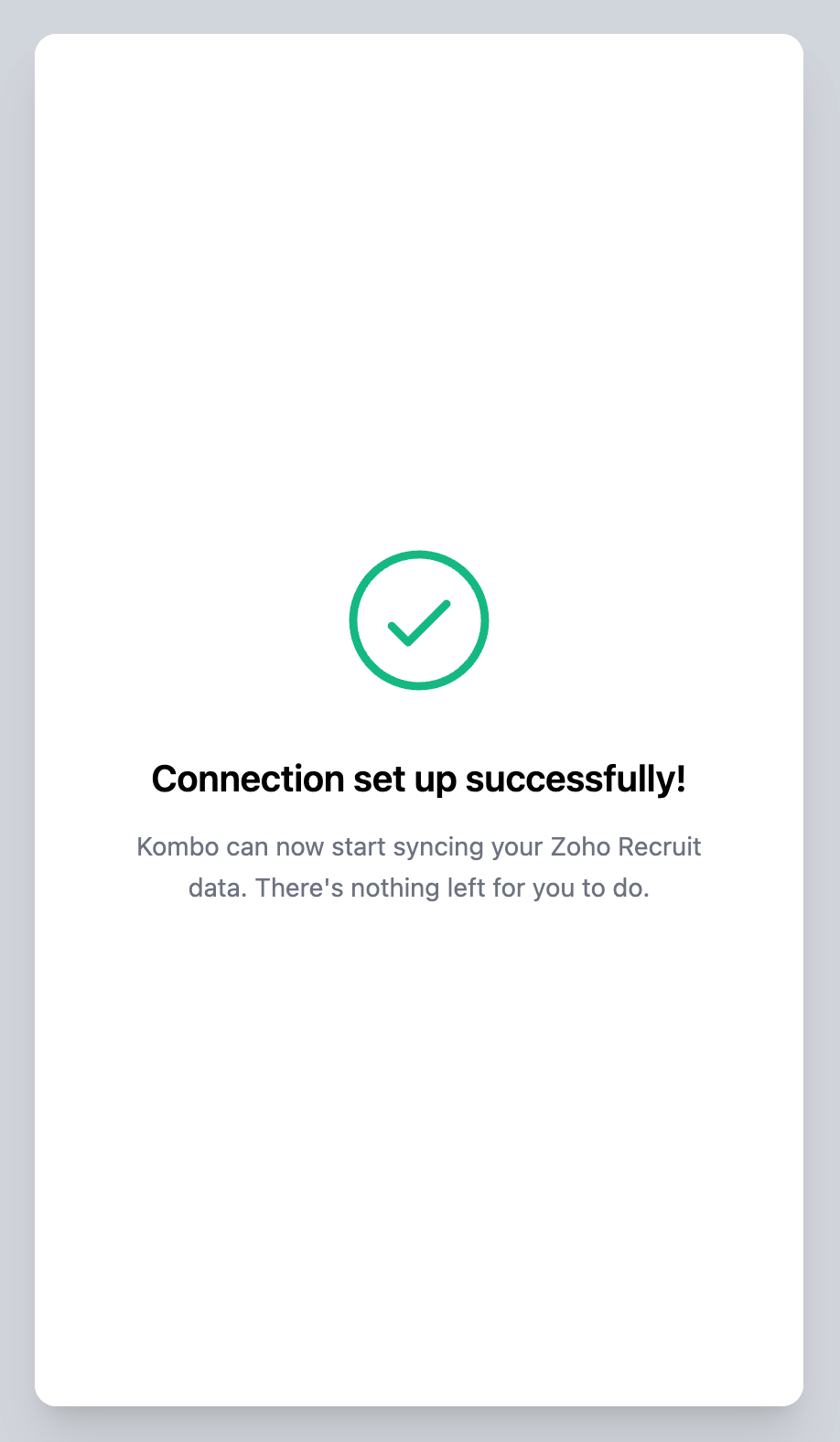 Successful Zoho Recruit connection confirmation