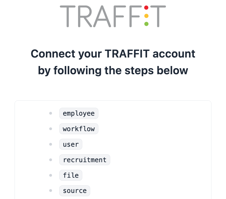 Example of required scopes in a TRAFFIT connection pop-up