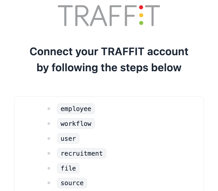 Example of required scopes in a TRAFFIT connection pop-up