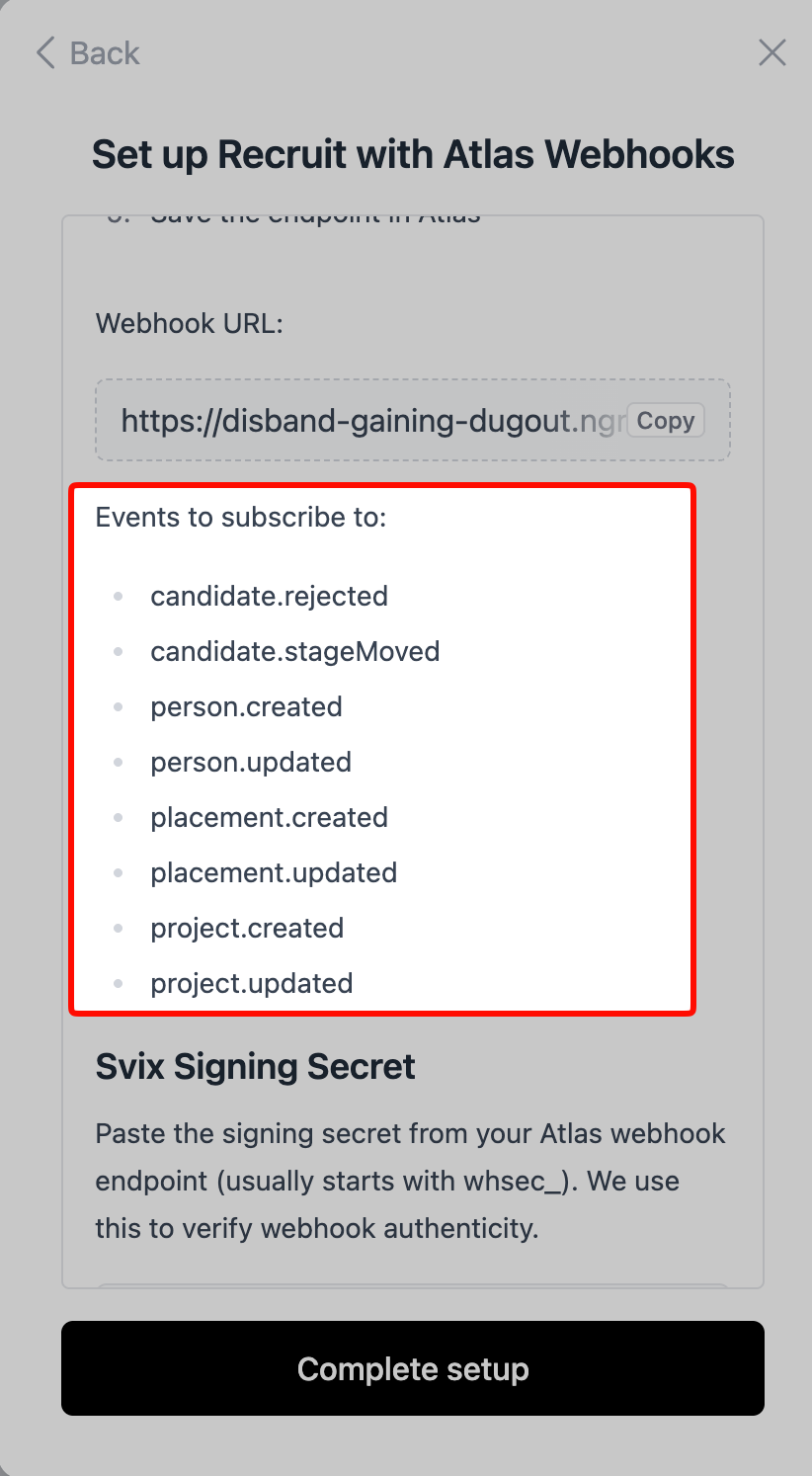 Select the events requested by your connection.