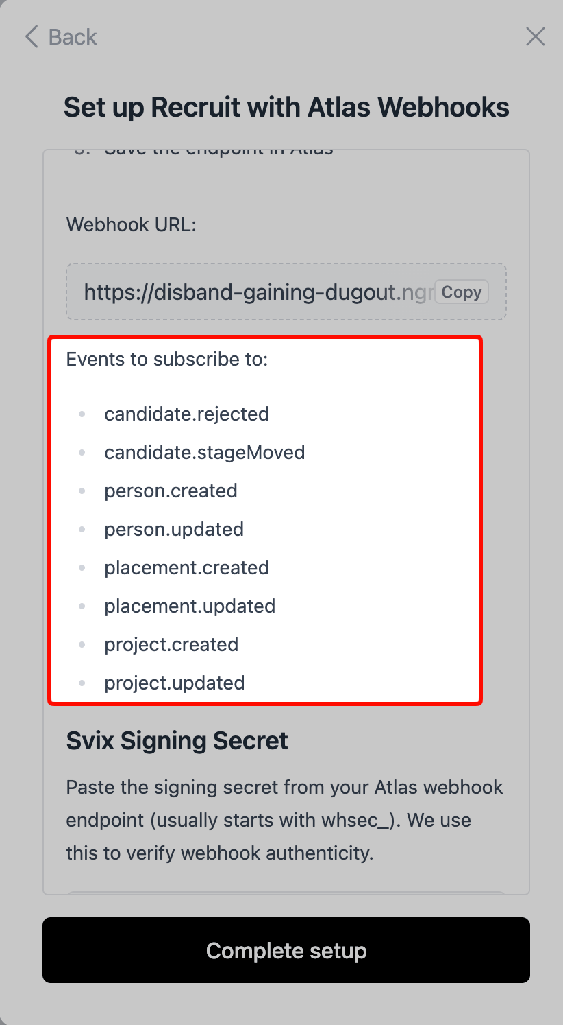 Select the events requested by your connection.