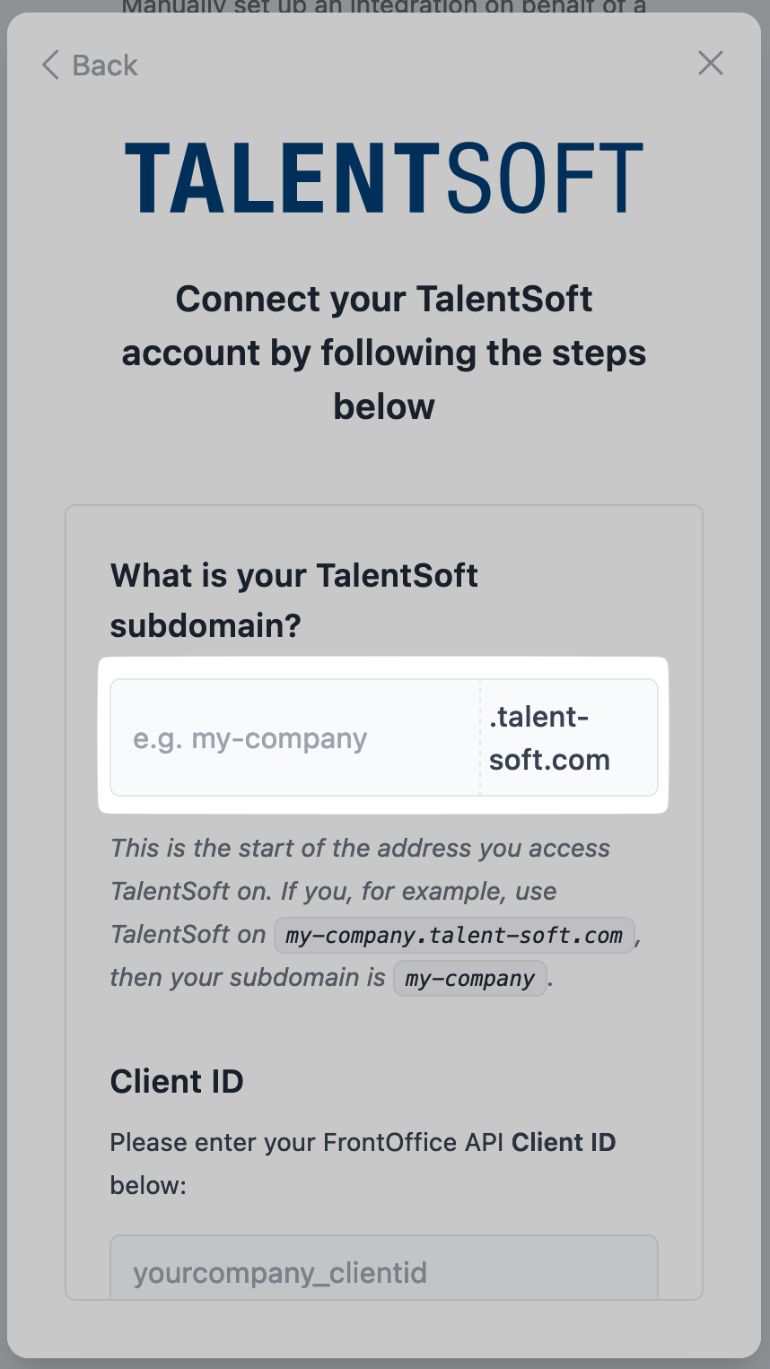Enter the FrontOffice URL for your organization.