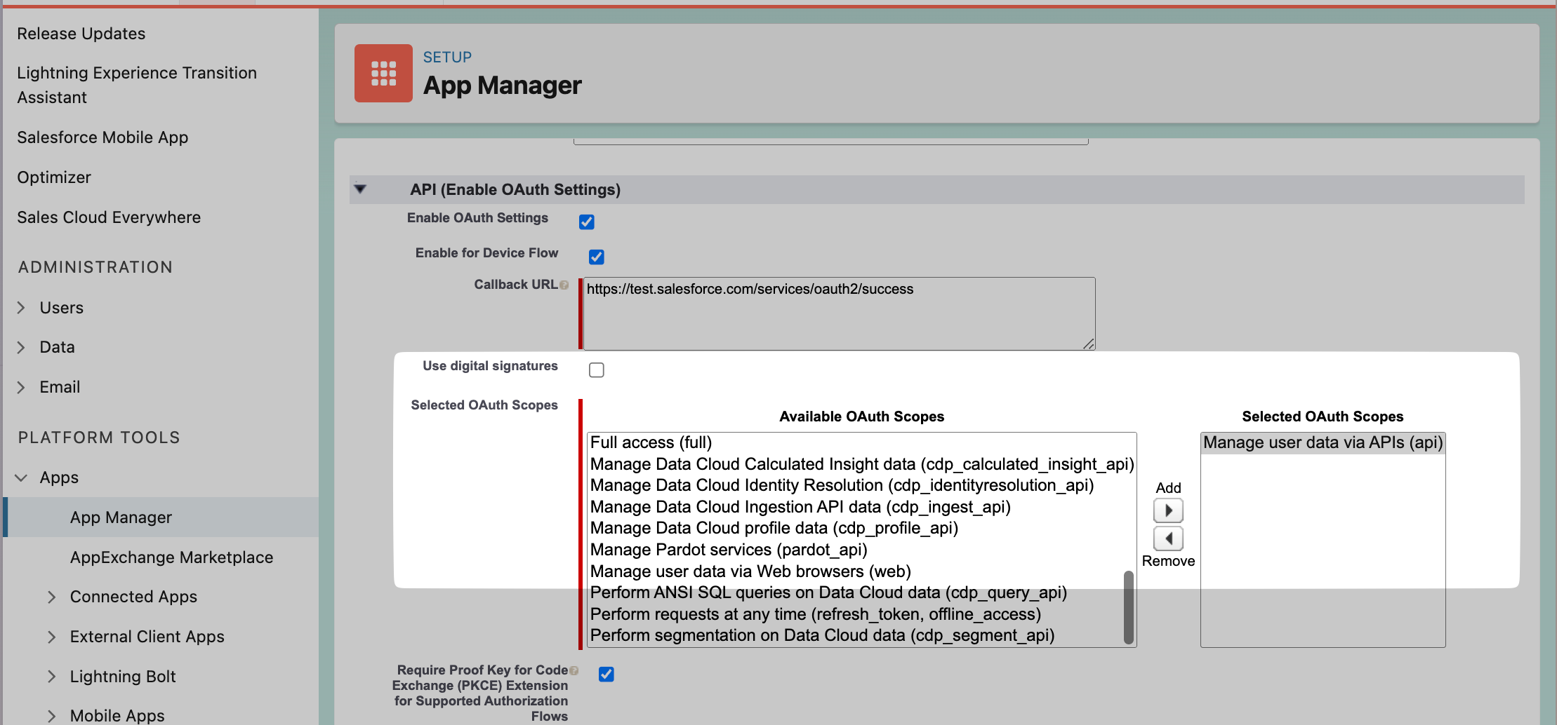 Select the API OAuth scope.