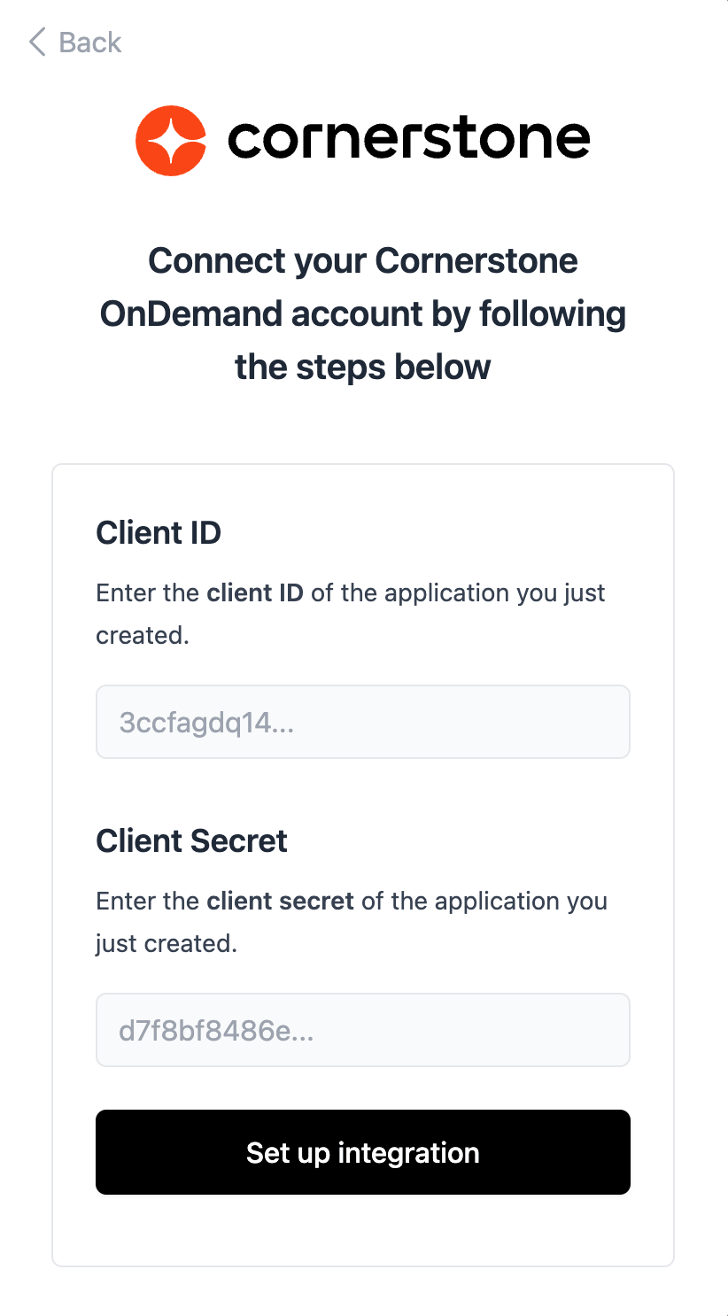 Enter the Cornerstone application credentials.