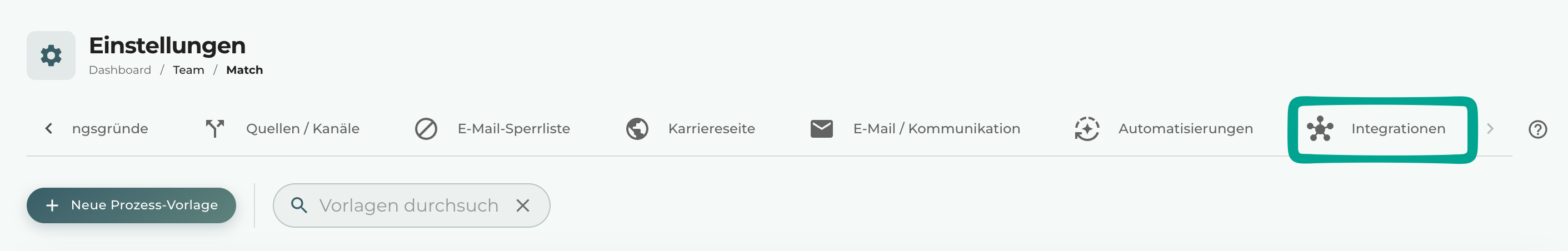 Open the Integrationen tab.