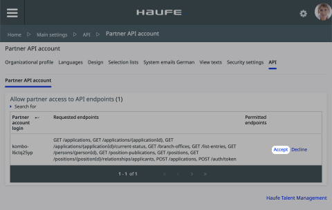 Accept the pending partner API request.
