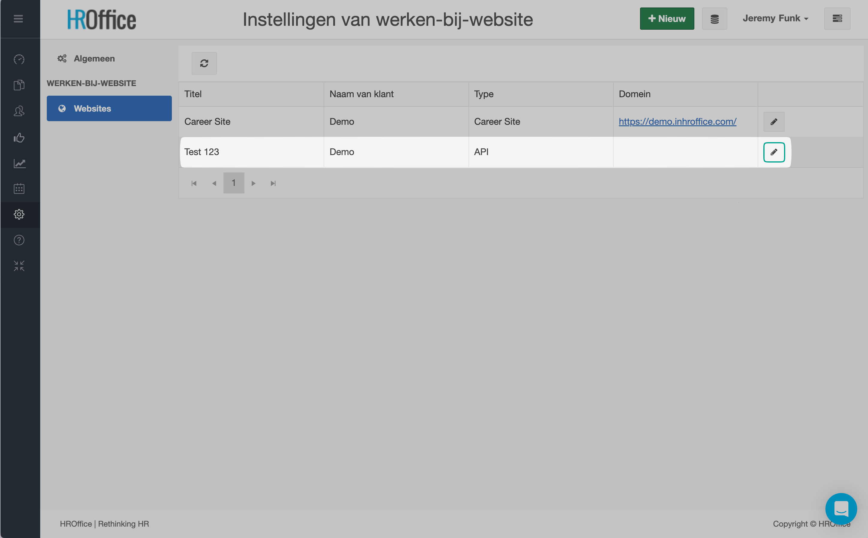 Edit the career site of type API.