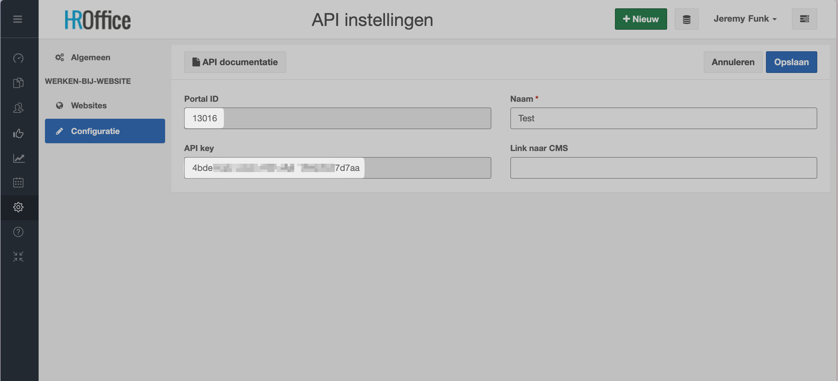 Use the Portal ID and API key from the API career site.