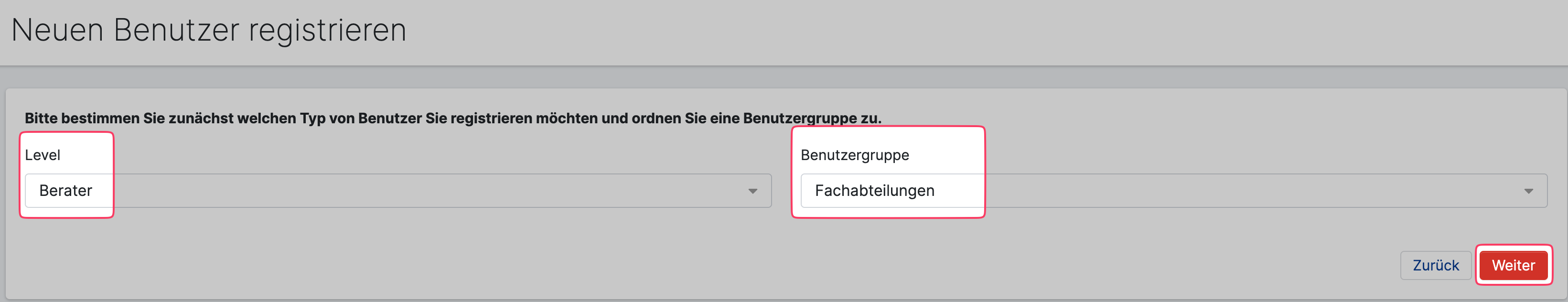 Set the integration user’s level and group.
