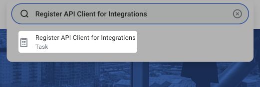 Searching for the Register API Client for Integrations task