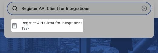 Searching for the Register API Client for Integrations task
