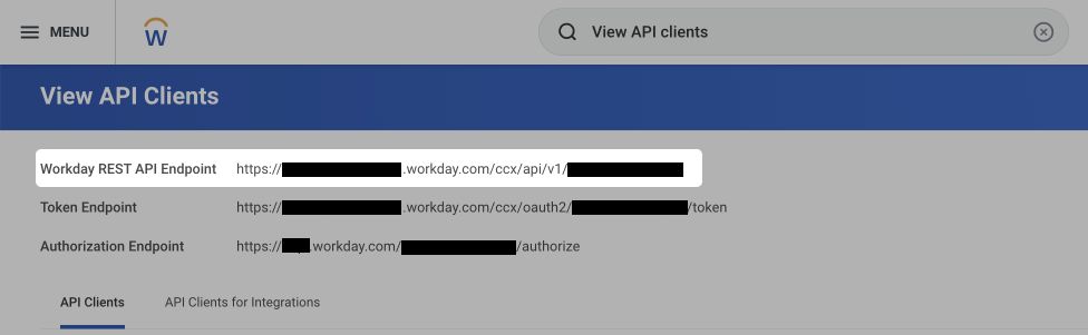 The Workday REST API Endpoint on the View API Clients page