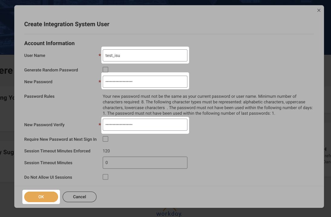 The Create Integration System User dialog
