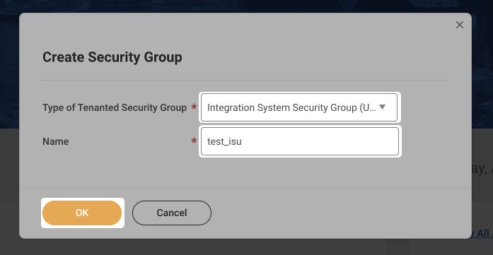 The Create Security Group dialog with the type and name filled in
