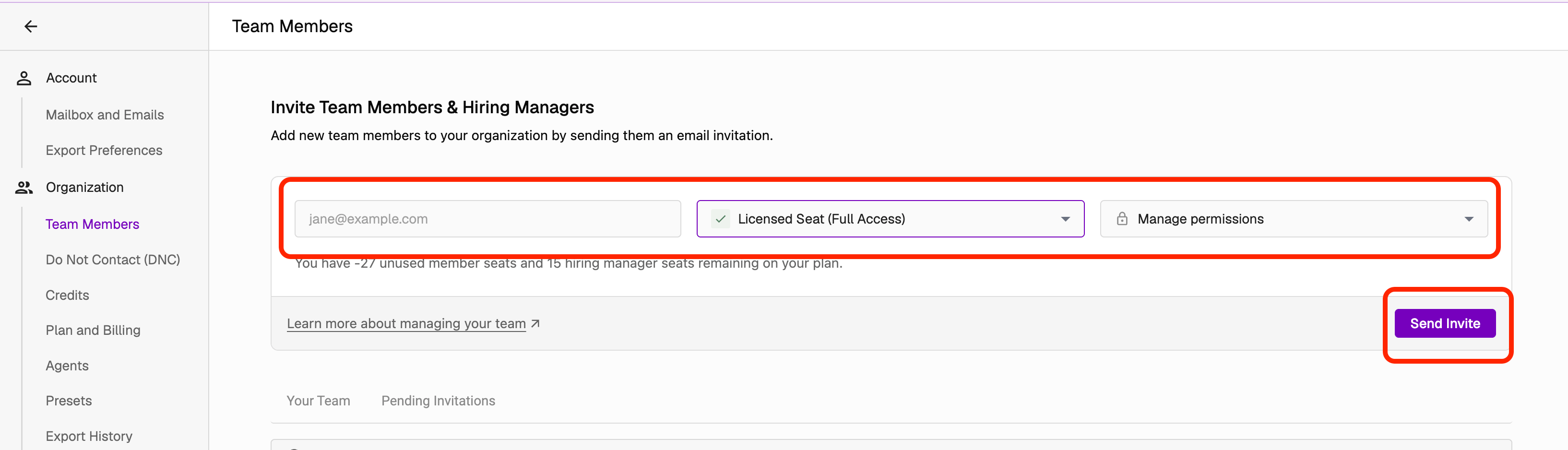 Pending invitations