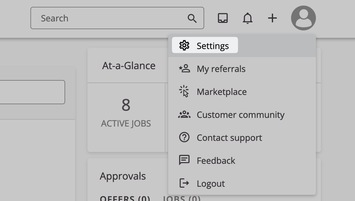 Settings in the SmartRecruiters account menu
