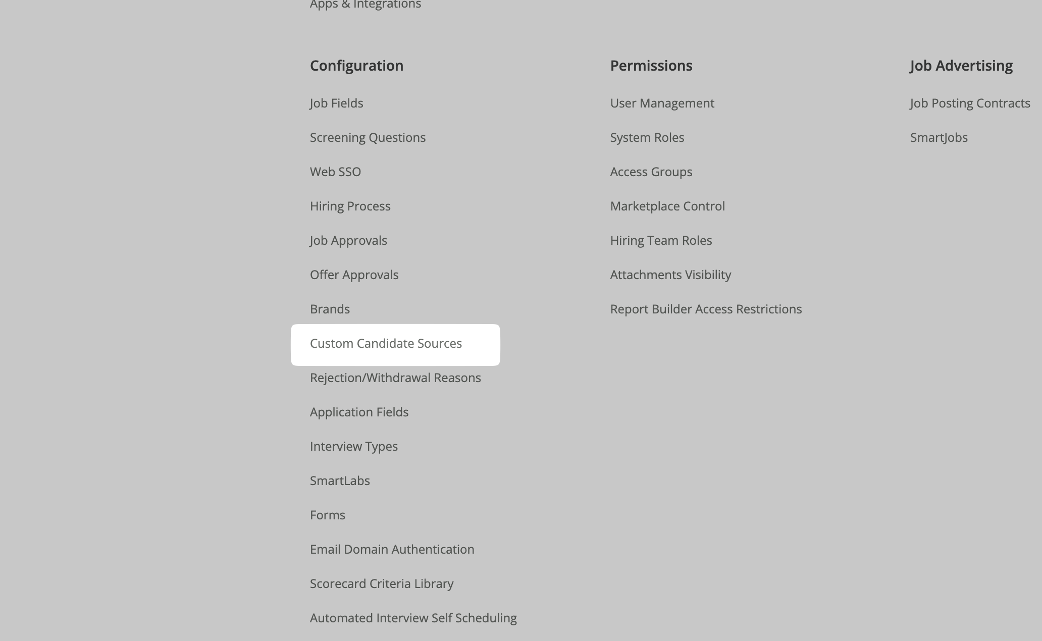 Custom Candidate Sources under Configuration in SmartRecruiters Settings