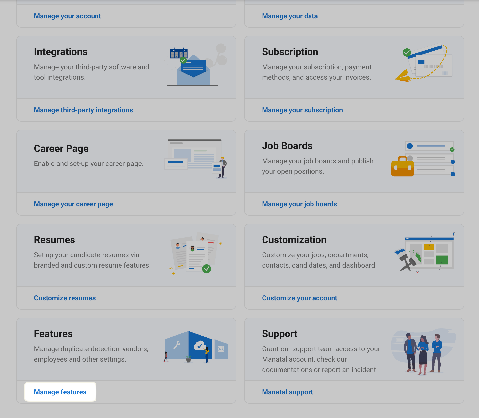 Manage features on the Administration page