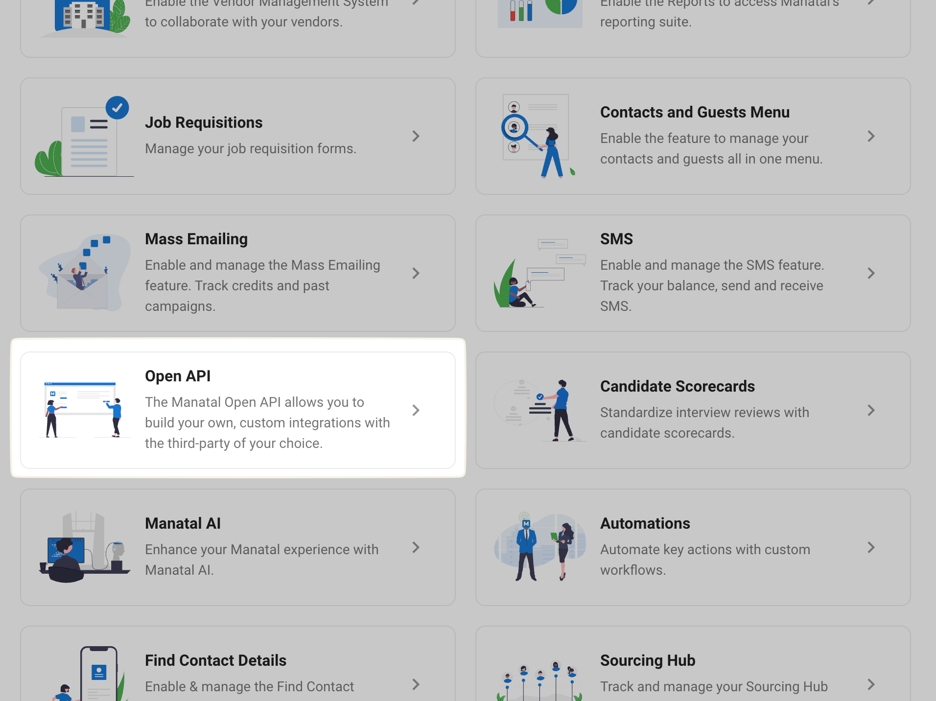 Open API under Manage features