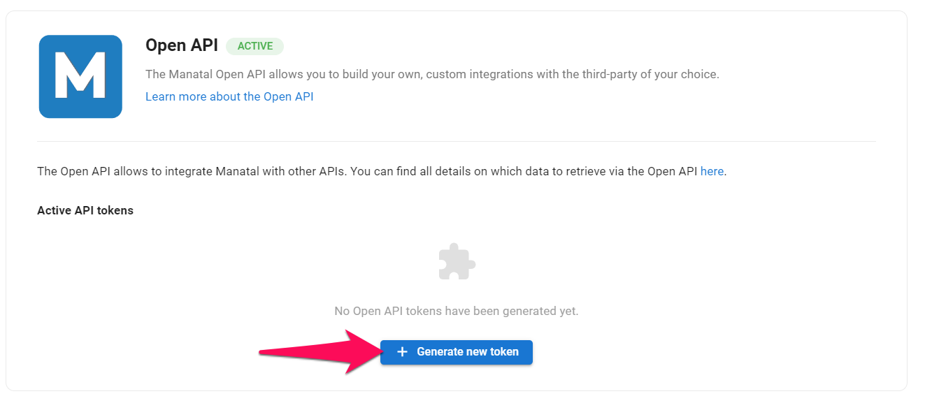 Generate new token button