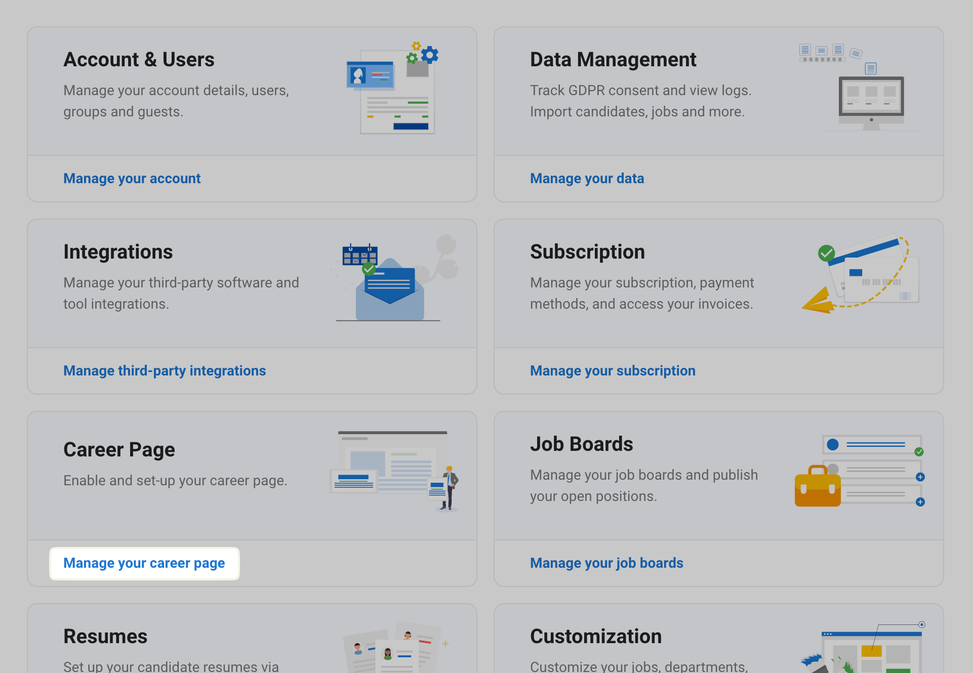 Manage your career page on the Administration page